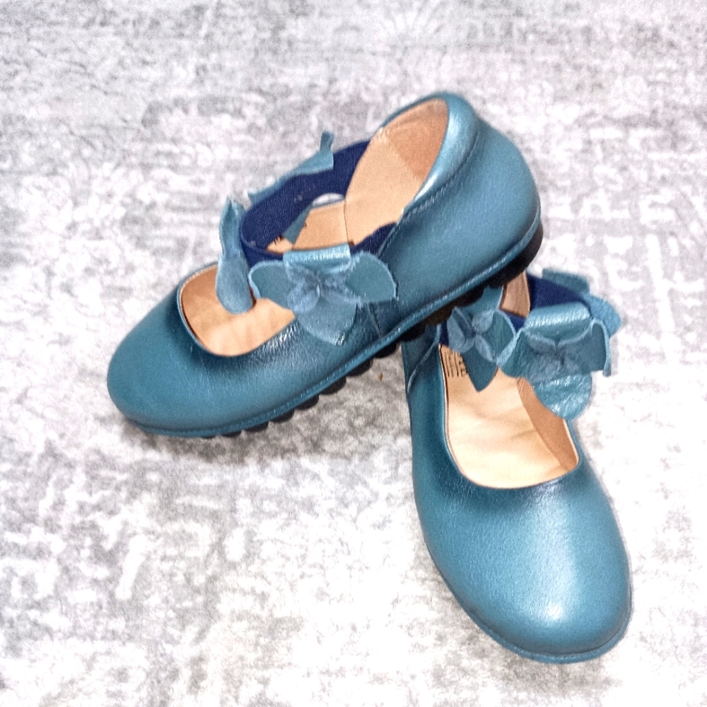 L'Artiste Blue Ombre Leather Slip on floral elastic Mary Janes size 5.5 …